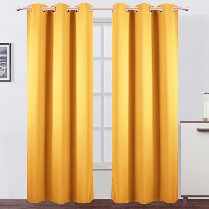 Yellow Blackout Curtains 34 x 84 Inches Long/Set of 2 Curtain Panels/Thermal Insulated Room Darkening Blackout Curtains for Bedroom