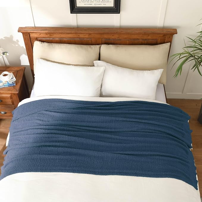 JOOJA Navy Blue Throw Blanket, Soft Fluffy Fuzzy Knit Blanket for Couch Bed Sofa, Cozy Plush Warm Blanket for Bedroom Living Room, Spring Home Decor, 50x60 Inches