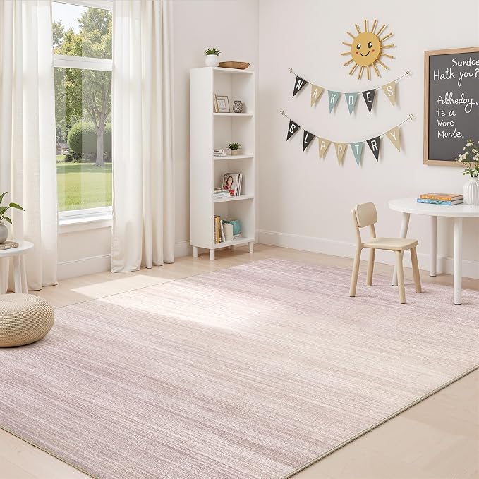 UERMEI 5x7 Washable Area Rug - Neutral Modern Abstract Living Room Rugs, Non-Slip Soft Large Indoor Floor Carpet for Bedroom Home Office & Under Dining Table Decor, Soft Pink