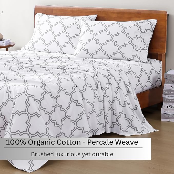 LANE LINEN Twin Sheet Set 100% Organic Cotton Soft 3pc Percale - Trellis | Organic Cotton Percale Twin Sheet Set - For Hot Sleepers, All-Season Comfort, For Dorm & Guest Rooms, Crisp Hotel-Style Feel