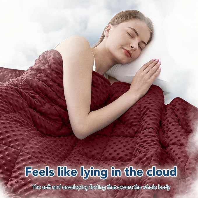 Weighted Blanket for Adults (15lbs 48"x72"), Minky Dots Heavy Blanket for Woman, Man Sleeping, Soft, Cozy and Cooling Weighted Throw Blankets, Machine Washable, Burgundy