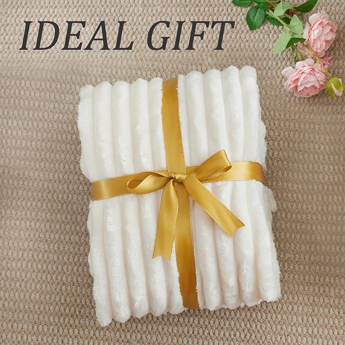BEDELITE Ribbed Fleece Throw Blanket for Couch, Cream, 50"x60" | Ultra-Soft Plush Fleece, Cozy, Warm Yet Lightweight, Ribbed Texture, Home Decor, Machine Washable, Giftable, All-Season Use
