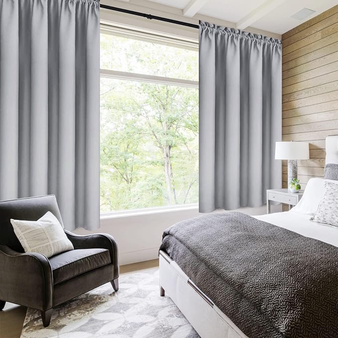 DWCN Blackout Curtains for Bedroom Living Room 38 x 45 Inch Long 2 Panels | Room Darkening, Thermal Insulated, Light Blocking, Rod Pocket Drapes, Noise Reducing Window Treatments, Silver Grey