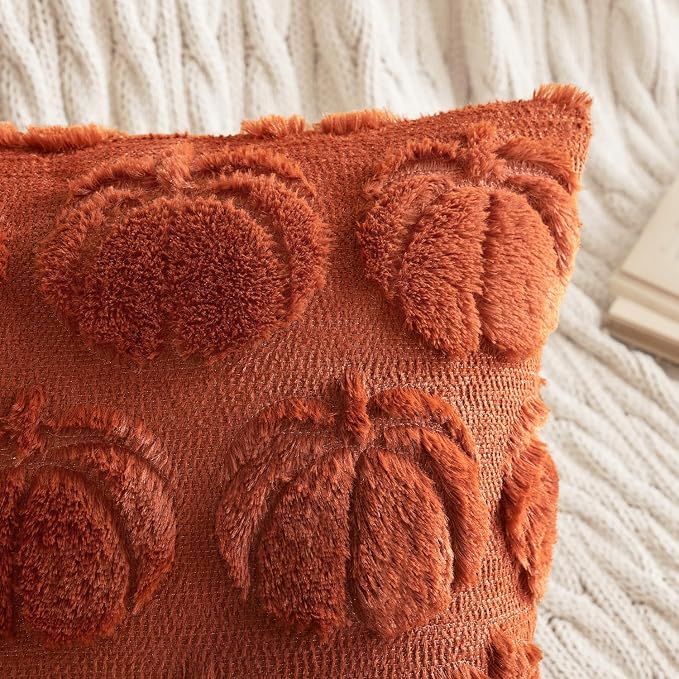 MIULEE Fall Pillow Covers Pumpkin Fall Decor 22x22 Rust | Set of 2 Fall Decorations for Home, Plush Faux Fur Farmhouse Accent Pillowcases, Porch Sofa Couch Cushion Bed Livingroom