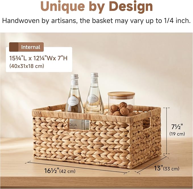 StorageWorks Wicker Baskets for Storage, Wicker Storage Baskets, 1-Pack | Water Hyacinth Wicker Storage Baskets for Shelves, Large Wicker Baskets for Organizing, Woven Basket for Storage,Large Basket