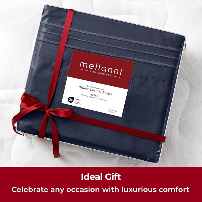 Mellanni Iconic 4-Piece, Ultra Soft Sheet Set (King, Navy Blue) | 10M+ Sleepers. Lab-tested: Sleeps Cool, Stays Bright, Strong, Smooth. Good Housekeeping Best Bedding, 7 yrs running.