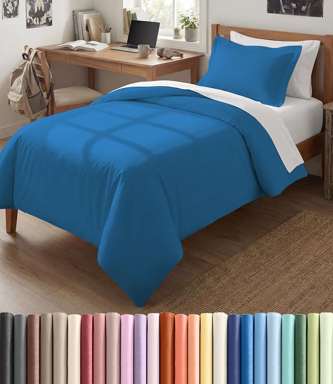 Duvet Cover Twin/Twin XL - 2 Piece with Zipper Closure - Royal Blue | Extra Soft, Breathable, Twin/Twin XL Duvet Cover 68" x 90" w/ 1 Pillow Sham, Zipper Closures & Ties, Women, Men, Kids & Teens