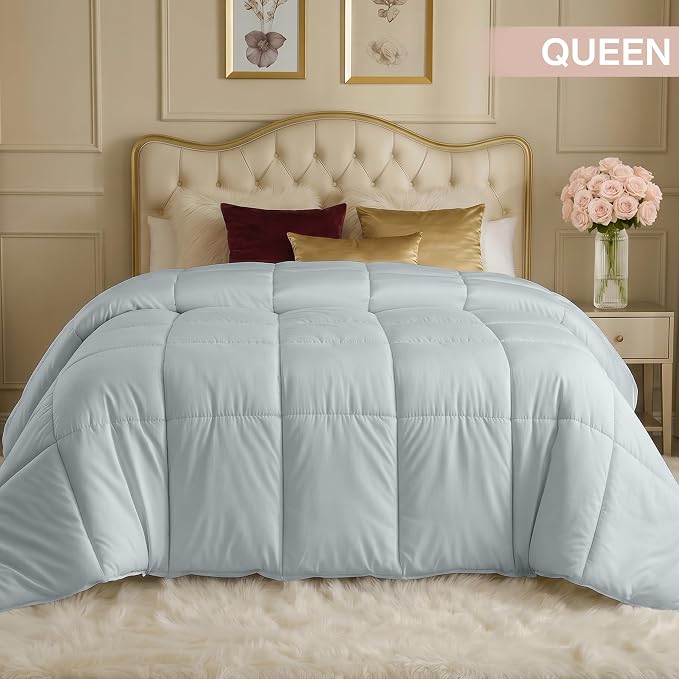 Utopia Bedding Comforters Queen Size, All Season Duvet Insert, Down Alternative Box Stitched Bed Comforter with Corner Tabs, Machine Washable (Light Grey) | Cozy All Season Comforter for Kids and Teens, Unisex, Down Alternative Fill, Soft Microfiber Sh...