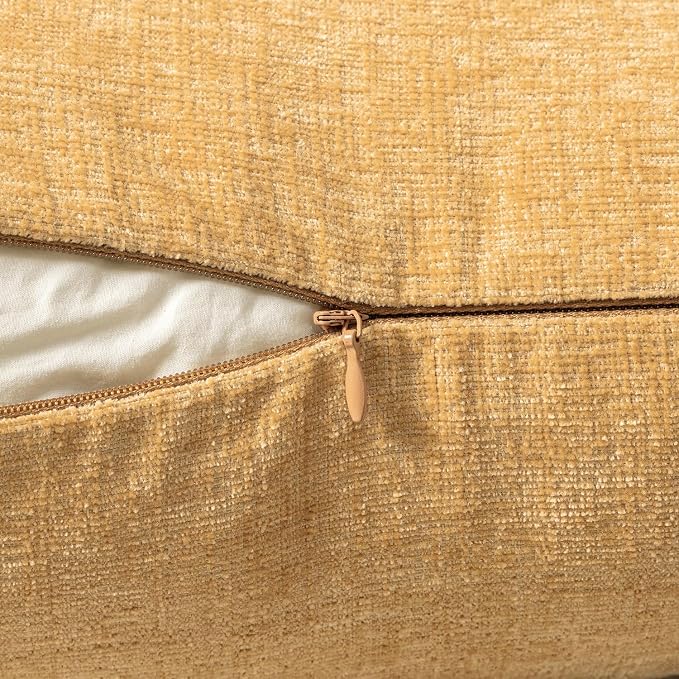 MIULEE Soft Chenille Throw Pillow Covers Beige Yellow 18x18 Inch Pack of 2 | Modern Home Decor, Classic Decorative Pillows, Solid Dyed Cases, Boho Couch Cushion Covers for Sofa Bed Living Room