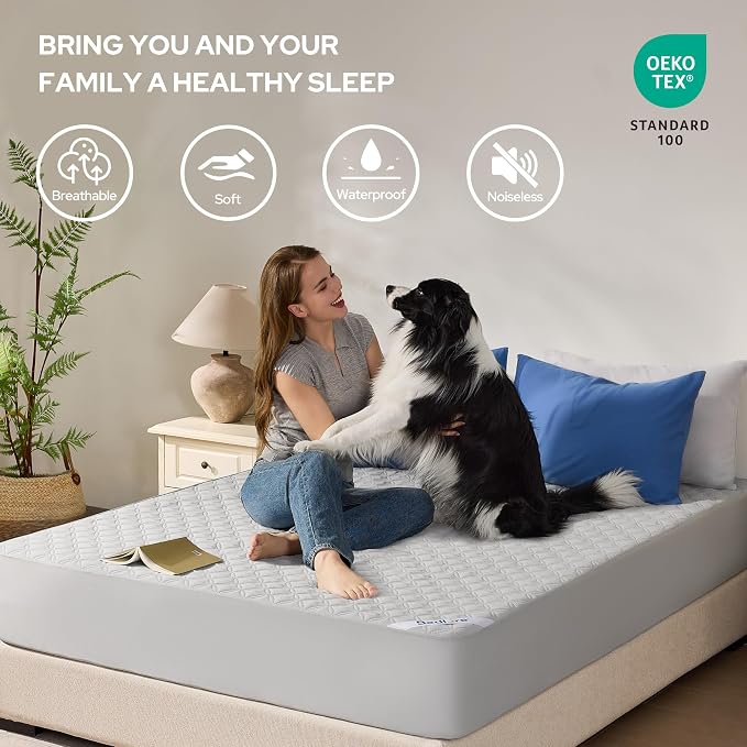 BEDLORE Waterproof Full Size Mattress Protector, Deep Pocket Fit, Washable | Soft Noiseless Breathable Bed Mattress Cover Pad, Fits 6-15 Inch Deep Mattresses, Ideal for Home Bedroom, Hotel, Light Gray