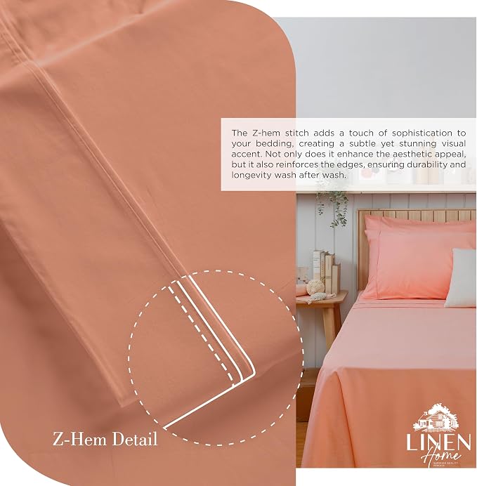 Linen Home 100% Cotton Percale Sheets California King Size, Tera Clay, Deep Pocket, 6 Pieces Set- 1 Flat, 1 Fitted and 4 Pillowcases, Crisp Cool and Long Staple Strong Bed Linen