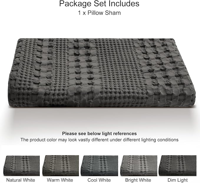 PHF 100% Cotton Waffle Body Pillowcase with Zipper, 1 Pack 20" x 54" Soft Skin-Friendly Pillow Sham, No Filling, Aesthetic Woven and Breathable Waffle Weave Body Pillow Cover for Bed, Charcoal Grey