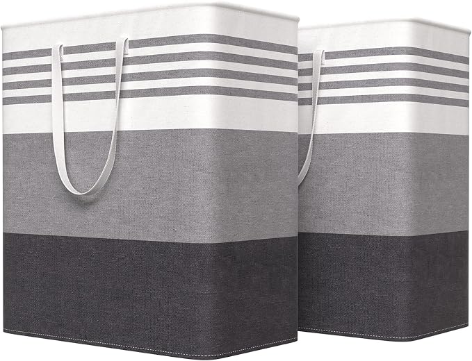 WOWBOX 2 Pack Laundry Baskets, Collapsible Dirty Clothes Laundry Hampers | with Reinforced Handles, Waterproof Coating, 2 Pack for Clean & Dirty Clothes, for Bedroom, Bathroom, Dorm (100L Grey)