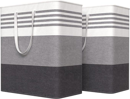 WOWBOX 2 Pack Laundry Baskets, Collapsible Dirty Clothes Laundry Hampers | with Reinforced Handles, Waterproof Coating, 2 Pack for Clean & Dirty Clothes, for Bedroom, Bathroom, Dorm (100L Grey)