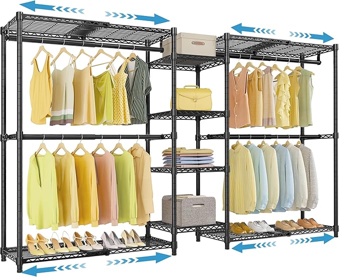 VIPEK X3 Expandable Heavy Duty Clothes Rack Closet Organizer System Black | Large Freestanding Clothing Rack with Adjustable Shelves and Hanger Rods from 5'2" to 8', Reach-in & Walk-in Closet 1210LBS
