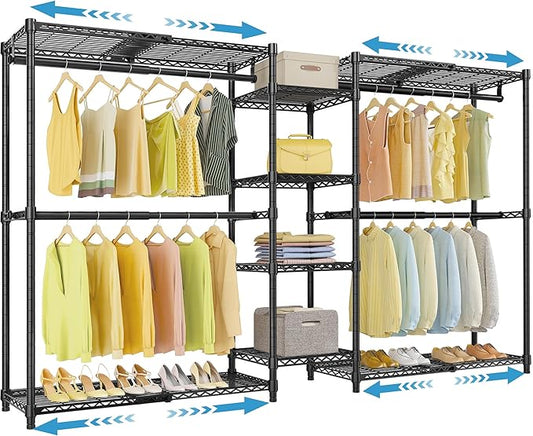 VIPEK X3 Expandable Heavy Duty Clothes Rack Closet Organizer System Black | Large Freestanding Clothing Rack with Adjustable Shelves and Hanger Rods from 5'2" to 8', Reach-in & Walk-in Closet 1210LBS