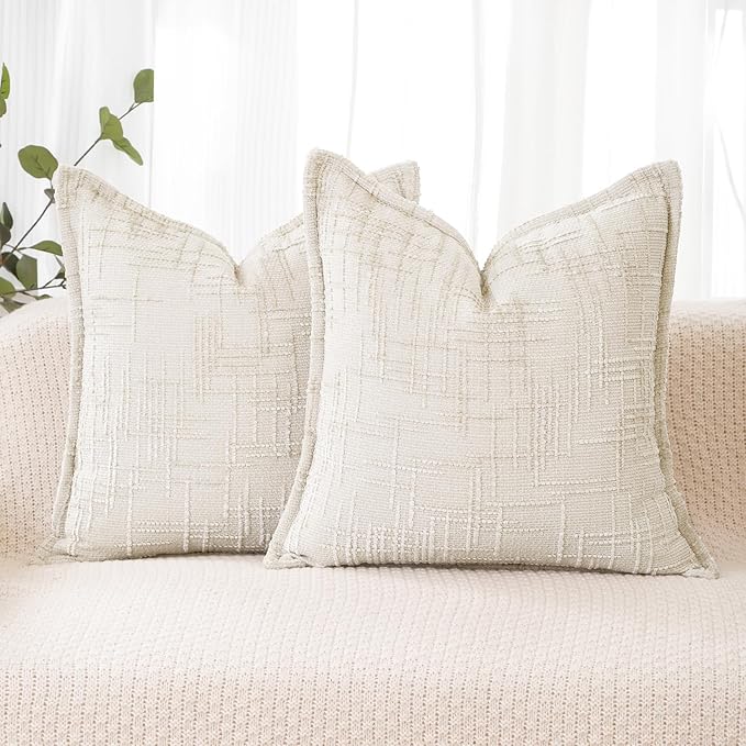 HPUK Chenille Throw Pillow Covers 18x18 Inch, Soft Woven Texture, Set of 2 | Plush woven texture, invisible zipper, couch sofa bed bedroom living room decor, square cushion covers, inserts not included