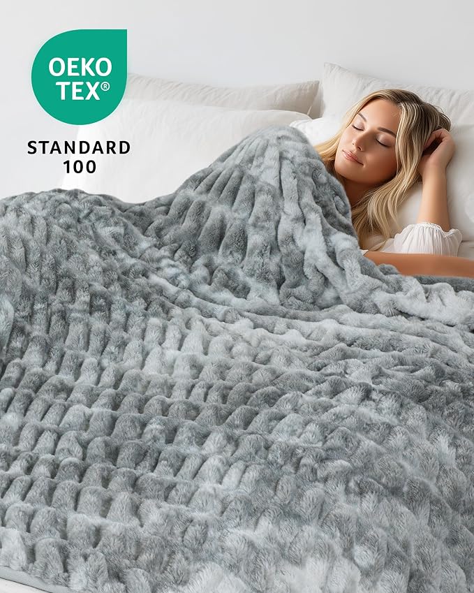Ultra Soft Cozy Faux Fur Throw Blanket, Fuzzy Plush Thick Bubble Blanket, Luxury Fluffy Blanket for Couch, Sofa, Bedroom, and Living Room, 60x80 Inches,Tie-Dye Gray