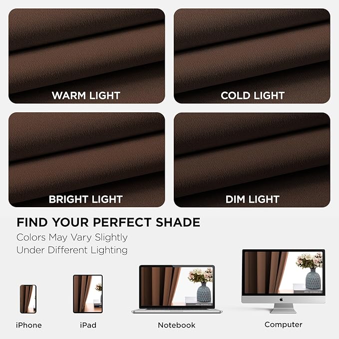 Joydeco Blackout Curtains 45 inch Length 2 Panels Set, Thermal Insulated Long Curtains & Drapes 2 Burg, Room Darkening Grommet Drapes for Bedroom Living Room Windows (W52 x L45 Inch, Brown)