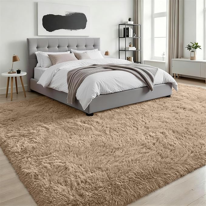 8x10 Area Rug Living Room Bedroom: Fluffy Plush Shag Carpet Beige | For Kids Room Playroom Nursery Home Decor,Ultra Soft,Non-Slip Non-Shedding,Fuzzy Plush,Large Indoor Floor Carpet,Easy Clean