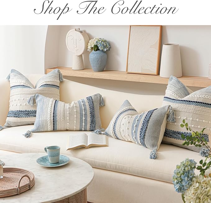 Decorative Lumbar Throw Pillow Cover 12x20 Coastal Blue Accent Cushion for Couch Sofa Farmhouse Pillowcase for Bedroom Living Room Home Décor Cover ONLY