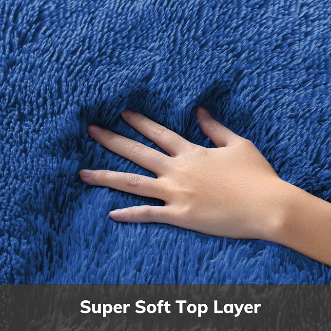 Ophanie Round Rug 5Ft Blue Circle Area Rug, Boys Room Decor, Fluffy Fuzzy Bedroom Carpet, Plush Soft Shaggy Living Room Rugs for Home Aesthetic with Over 99 pcs Pile fibers