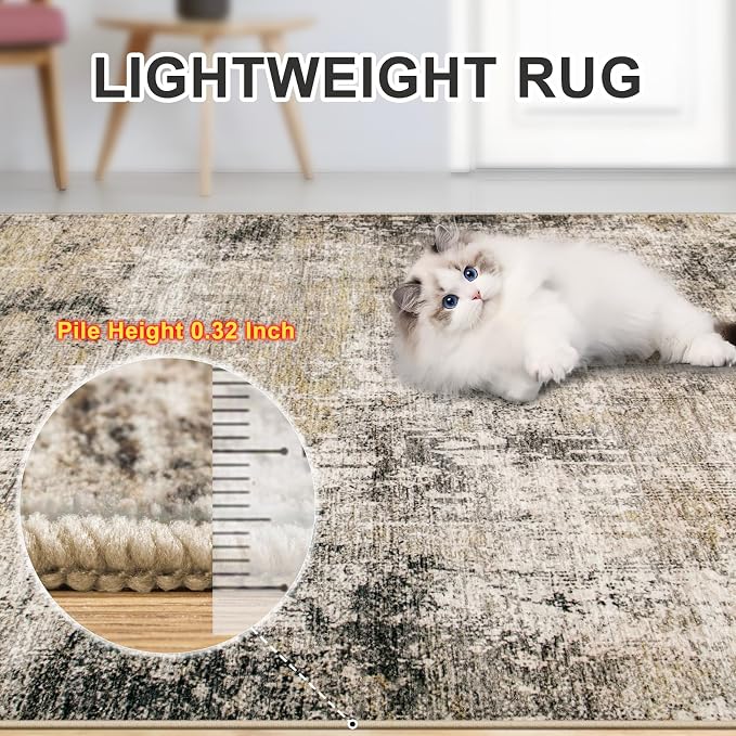 PLHXFR 9x12 Area Rug Living Room: Abstract Washable Carpet Brown Black | For Bedroom Dining Room Farmhouse Nursery Home,Machine washable,Non Slip,Large Soft Neutral,Stain Resistant, Indoor Floor
