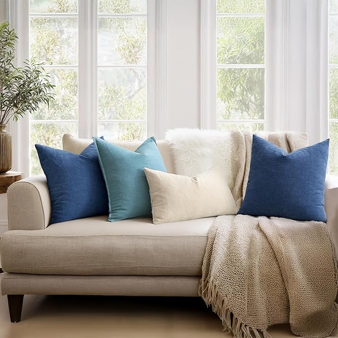 MIULEE Navy Blue Chenille Couch Throw Pillow Covers, 20x20 | Set of 2, Soft Coastal Home Decor, Modern Farmhouse Decorative Pillowcases for Sofa Living Room Bed