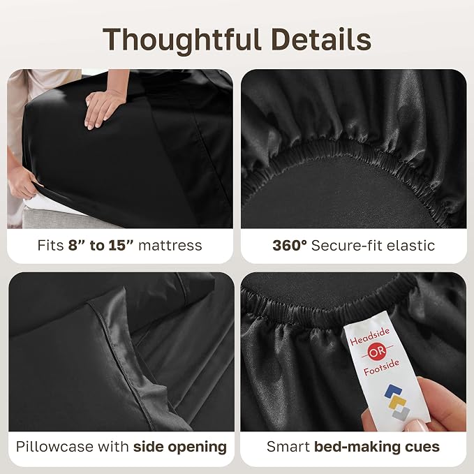 California Design Den 100% Cotton Sateen Twin Size Bedsheets, 3 Pc Set | 400 Thread Count Backed by Good Housekeeping Seal, All-Around Elastic, Durable, Easy Care, OEKO-TEX certified - Black