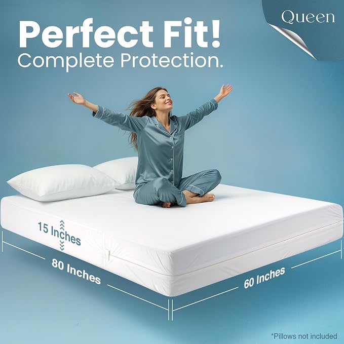 Bulk 10-Pack Hotel Queen Size Mattress Encasement 100% Waterproof | Commercial Zippered Mattress Protector, 6-Sided, 13" Deep, Designed for Resorts and Motels, Bed Bug & Dust Mite Resistant