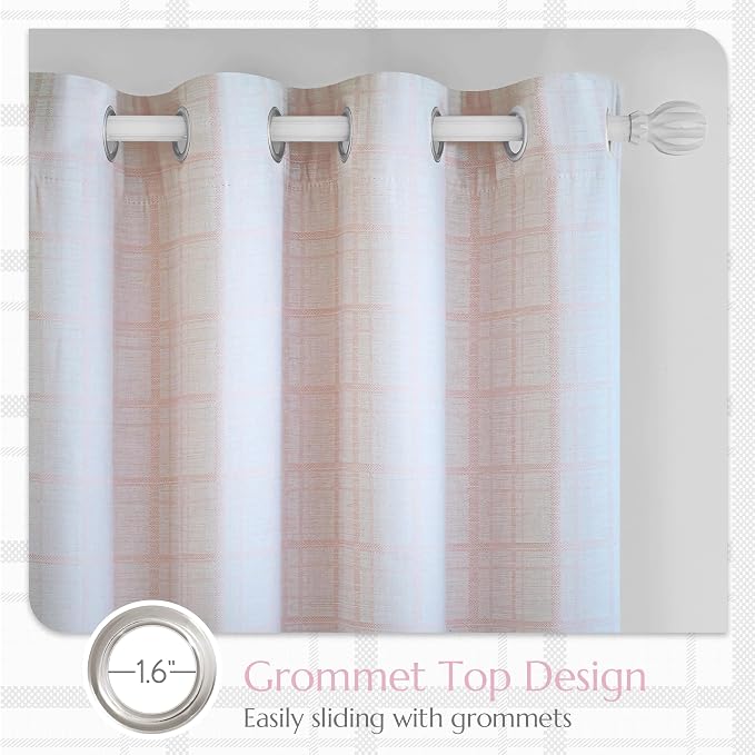 Beauoop Pink Plaid Jacquard Blackout Curtains for Bedroom 52x72 2 Panels | Gingham Checkered Room Darkening Drapes for Living Room 72 Inch Long Thermal Insulated Soundproof Window treatment Grommet