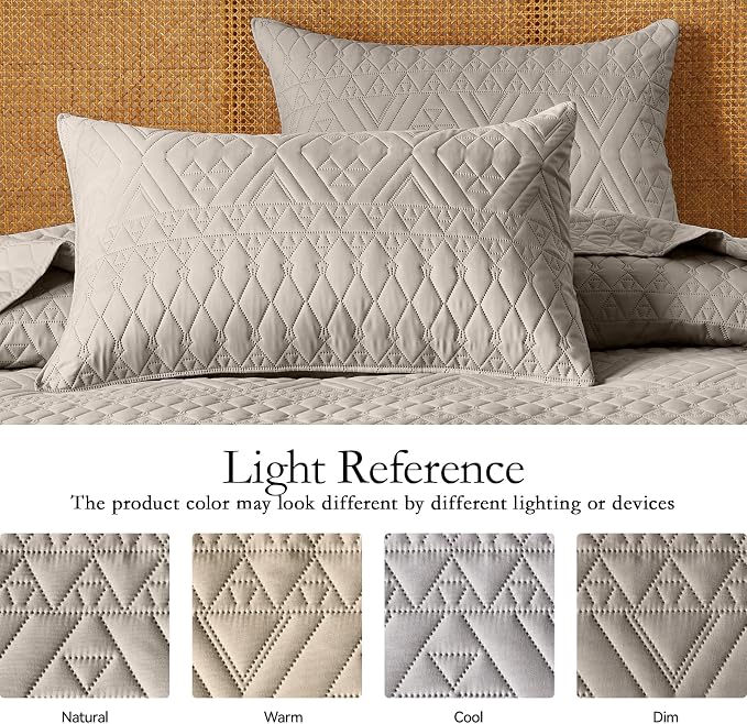 akkialla King/Cal King Quilt Set, Taupe Lightweight Microfiber Bedspread Coverlet, Boho Geometric Pattern, Soft All-Season Bedding, 3-Piece (1 Quilt, 2 Pillow Shams)