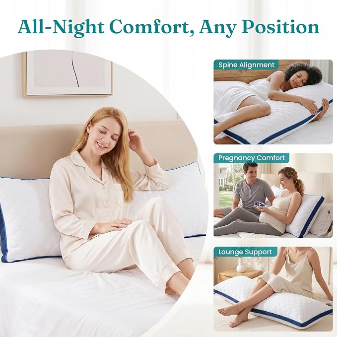Oubonun Full Body Pillow for Side Sleeper, Adjustable Firm Long Bed Pillow | Extra Fill Plush Support - Large Quilted Loft Insert for Pregnancy Contour, Breathable Sweat-Absorbing Skin-Friendly Cushion