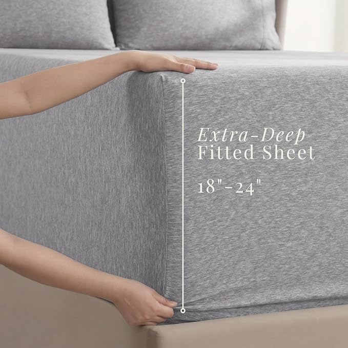 Hearth & Harbor Bed Sheets, Luxury Soft 6 Piece Bed Sheet Set Extra Deep Pocket Fitted Sheets Fits Mattress up to 21", Double Brushed Bedding Sheets & Pillowcases,