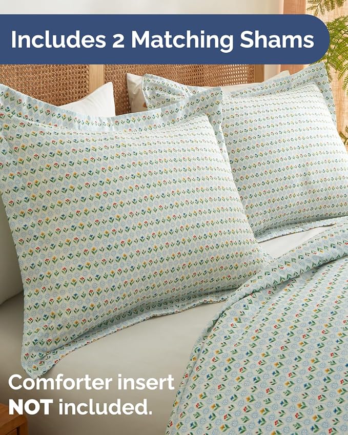 Duvet Cover King Size - Floral Duvet Cover - 3 Piece - Talavera Garden | Soft Floral Duvet Cover 104 x 90 with 2 Pillow Shams, Zipper Closures & Ties, Floral Bedding for Women, Men, Kids & Teens