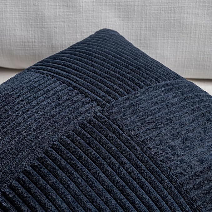 Fancy Homi Set of 2 Navy Blue Boho Long Lumbar Body Decorative Throw Pillow Cover 14x36 Inch for Bed Couch Bedroom Bench, Soft Patchwork Corduroy Textured Pillow Case, Rustic Farmhouse Room Décor