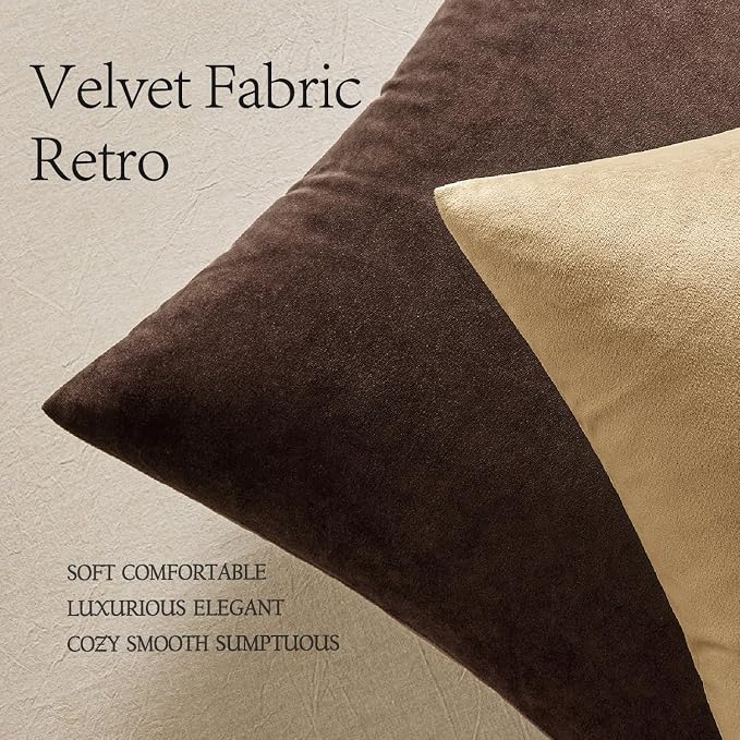 MIULEE 24x24 Inch Pack of 2 Euro Velvet Throw Pillow Covers Chocolate Brown | Soft Solid Decorative Euro Sham, Modern Luxury Home Decor, for King Bed Sofa Couch Bedroom Livingroom