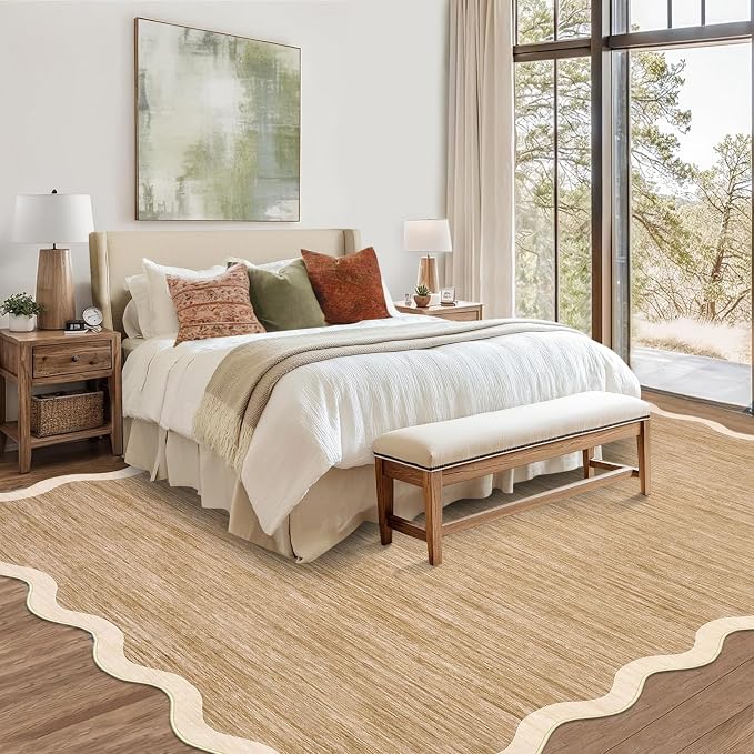 GarveeHome Scalloped Living Room Rug 5x7 Area Rug Washable Non Slip | Area Rug for Bedroom Modern Traditional Kids Rug Non Slip Throw Rugs Soft Low Pile Stain Resistant Carpet for Dining Room