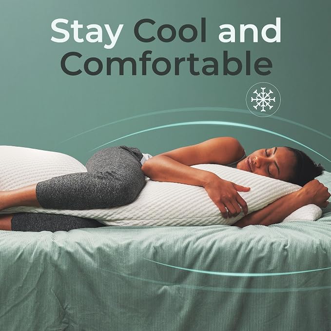 Body Pillow for Side Sleepers for Adults - Full Body Maternity Pillow Support Legs, Belly & HIPS - Shredded Memory Foam & Cooling Pregnancy Pillow Cover - 20x54 White