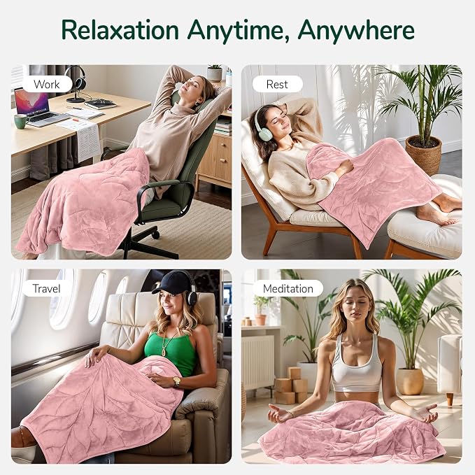 Weighted Lap Blanket for Adults, 7 lbs 41" x 53", Leaf Pattern, Dark Pink | Washable Weighted Blankets, Small Portable Blanket for Relaxation, Cozy Luxury Crystal Velvet All-Season Heavy Blanket