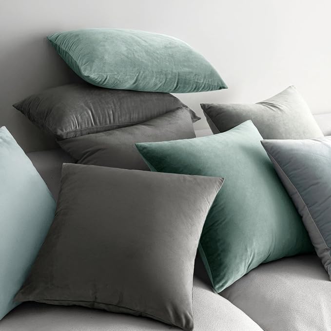 MIULEE Velvet Throw Pillow Covers 18x18 Inch Pack of 2 Aqua Haze | Soft Solid Decorative Pillow Covers, Modern Luxury Home Decor, for Couch Chair Sofa Bedroom Livingroom