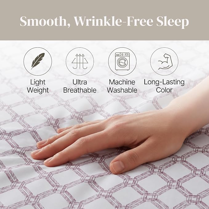 Modern Threads Printed 4-Piece Extra Soft Bedding Sheets & Pillowcase Set, Deep Pocket up to 16 inch Mattress Cara Queen