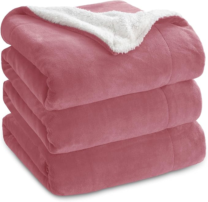 Bedsure GentleSoft Sherpa Fleece Blankets King Size for Bed, Non-Heated, Thick and Warm Throw for Girls and Women, Soft Fuzzy Plush King Blanket for Winter, Dusty Rose, 108x90 Inches