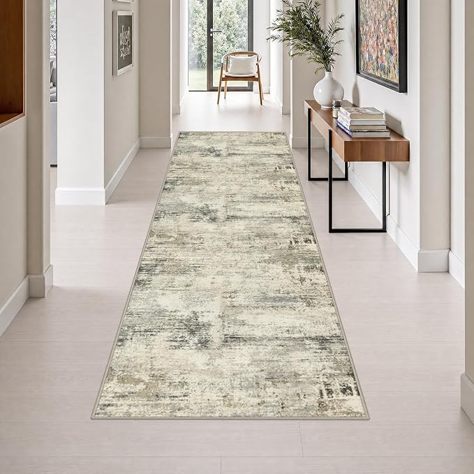 3x10 Washable Runner Rug：Modern Abstract Soft Carpet Ash Brown | For Hallway, Bedroom, Kitchen, Laundry, Bathroom,Door Mat,Modern Abstract,Machine washable,Non-Slip,Stain Resistant,Indoor