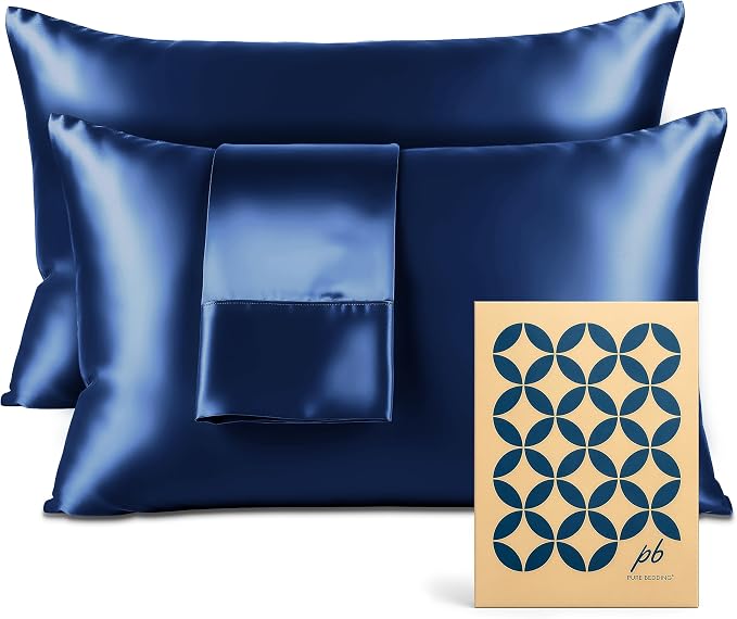 Satin Pillowcase 2 Pack - King Size (20"x40", Navy) - Silky Pillow Cases for Hair and Skin - Satin Pillow Covers with Envelope Closure - Extra Soft Premium Microfiber