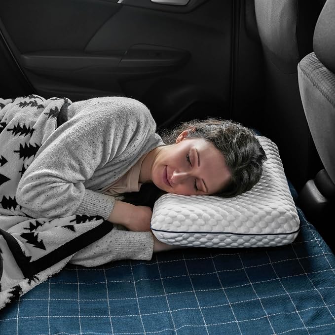 Weekender Cooling Gel Memory Foam Camping Pillow – Travel Size, Ventilated Cooling Pillow for Side & Back Sleepers, Neck Support, Compact with Carry Bag, Washable Cover