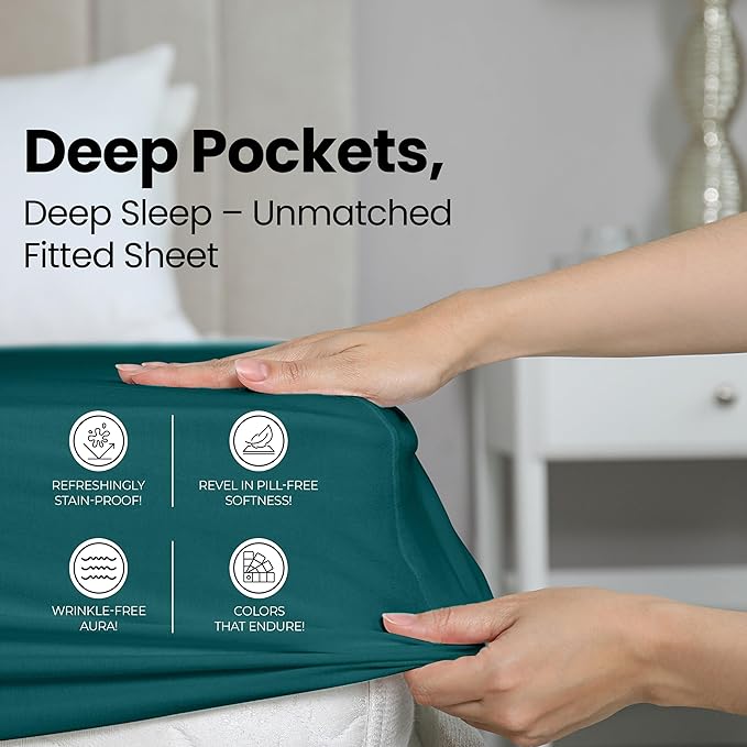 Utopia Bedding King Fitted Sheet - Bottom Sheet - Deep Pocket - Soft Microfiber - Shrinkage and Fade Resistant - Easy Care -1 Fitted Sheet Only (Teal) | Hotel Comfort, Cooling & Breathable Cotton like Polyester, Easy Fit, Wrinkle & Fade Resistant, Snug...