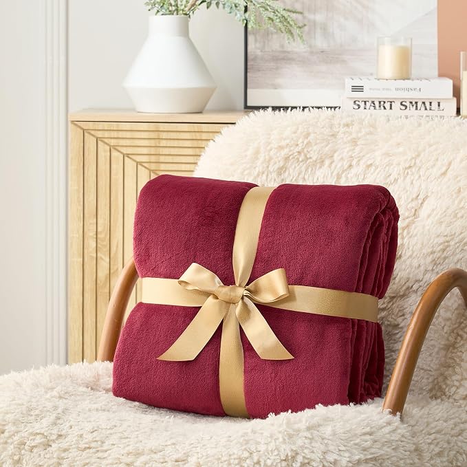 Hansleep Full Burgundy Red Fleece Blanket, Soft Flannel Bed Blanket | Fuzzy Cozy Blanket 84x90 Inches, Multi-use for Bed, Sofa, Couch, Travel, Camping, All Season Warm Lightweight Cover