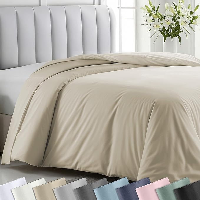California Design Den Soft 100% Cotton Sateen Twin XL Duvet Cover, Beige | Duvet Cover Only, Comforter Not Included, Backed by Good Housekeeping Seal, Button Closure & Corner Ties