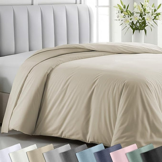 California Design Den Soft 100% Cotton Sateen King Size Duvet Covers, Beige | Duvet Cover Only, Comforter Not Included, Backed by Good Housekeeping Seal, Button Closure & Corner Ties